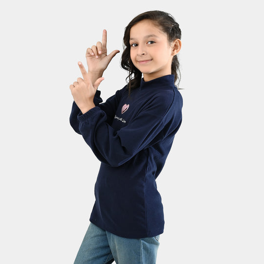 Girls Fleece Sweatshirt Blooming with Love-NAVY