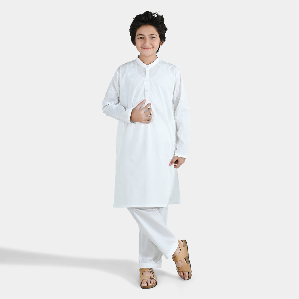 Boys Cotton Poplin Kurta Pajama - White