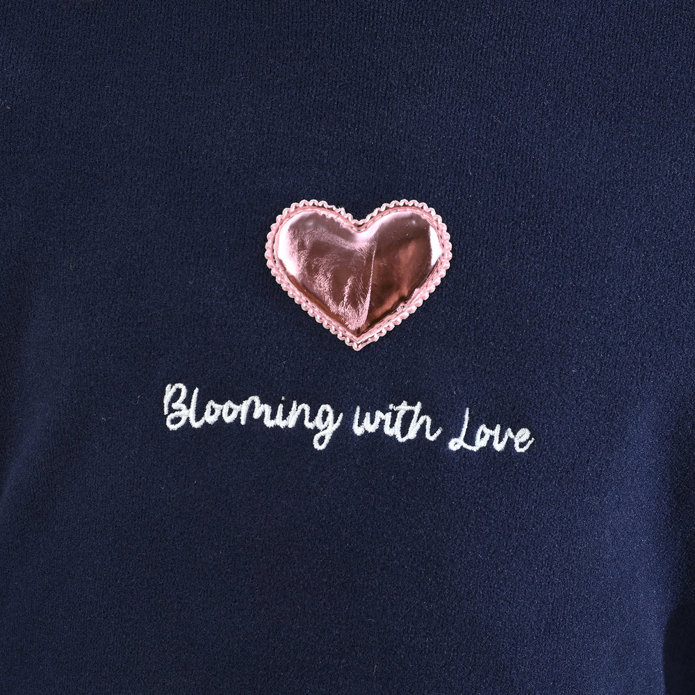 Girls Fleece Sweatshirt Blooming with Love-NAVY