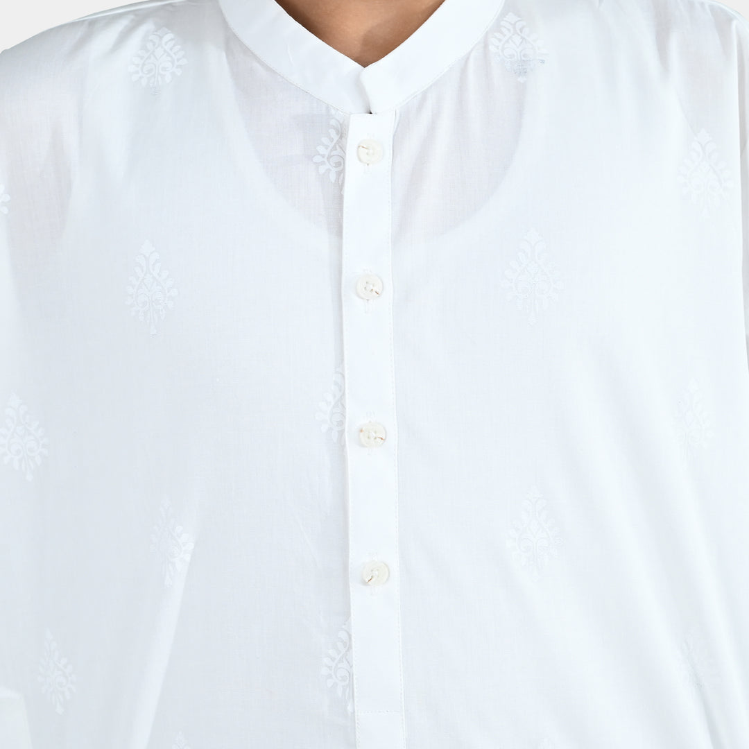 Boys Cotton Poplin Kurta Pajama - White