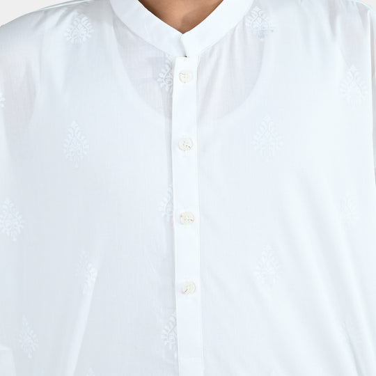 Boys Cotton Poplin Kurta Pajama - White