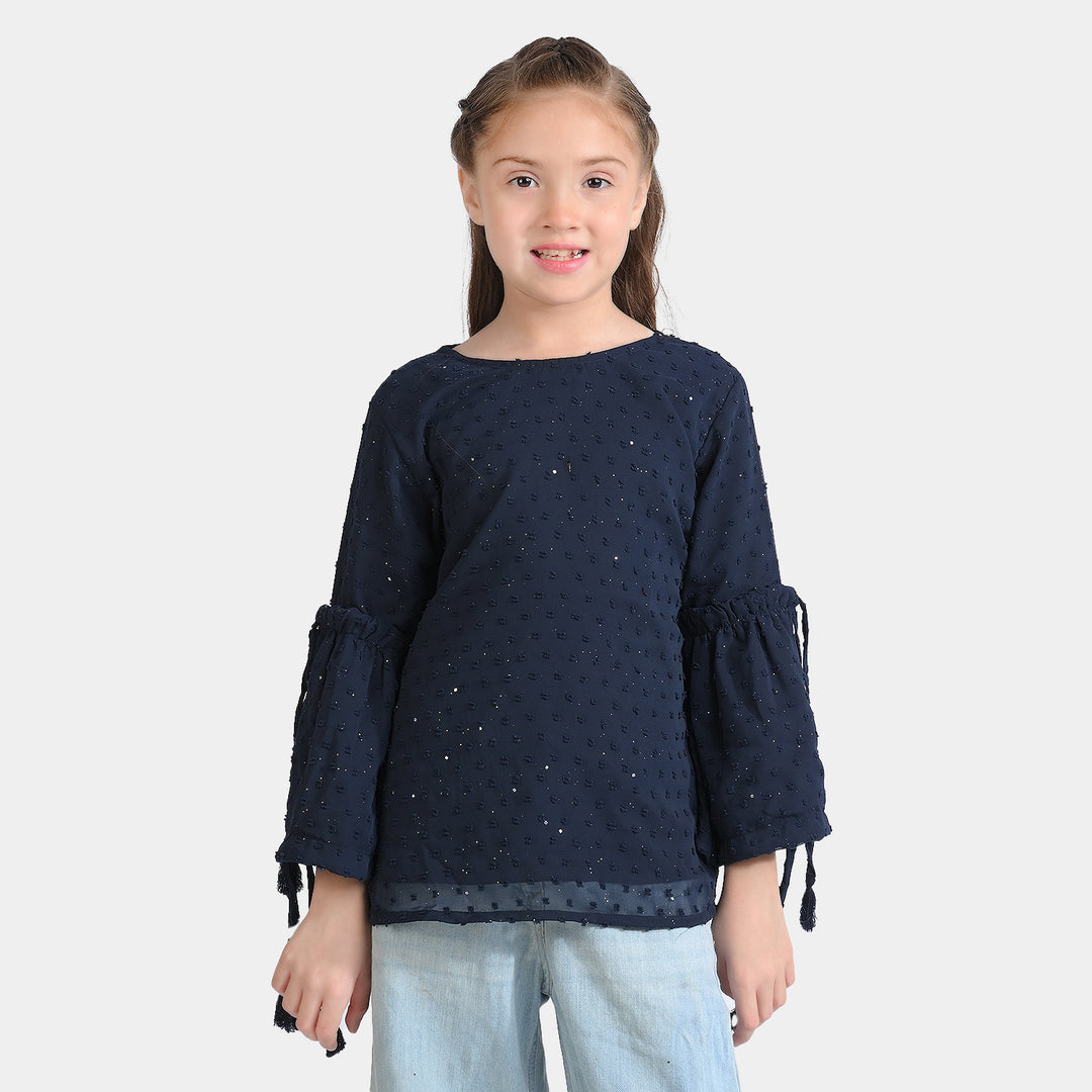 Girls Poly Cotton Casual Top-Blue