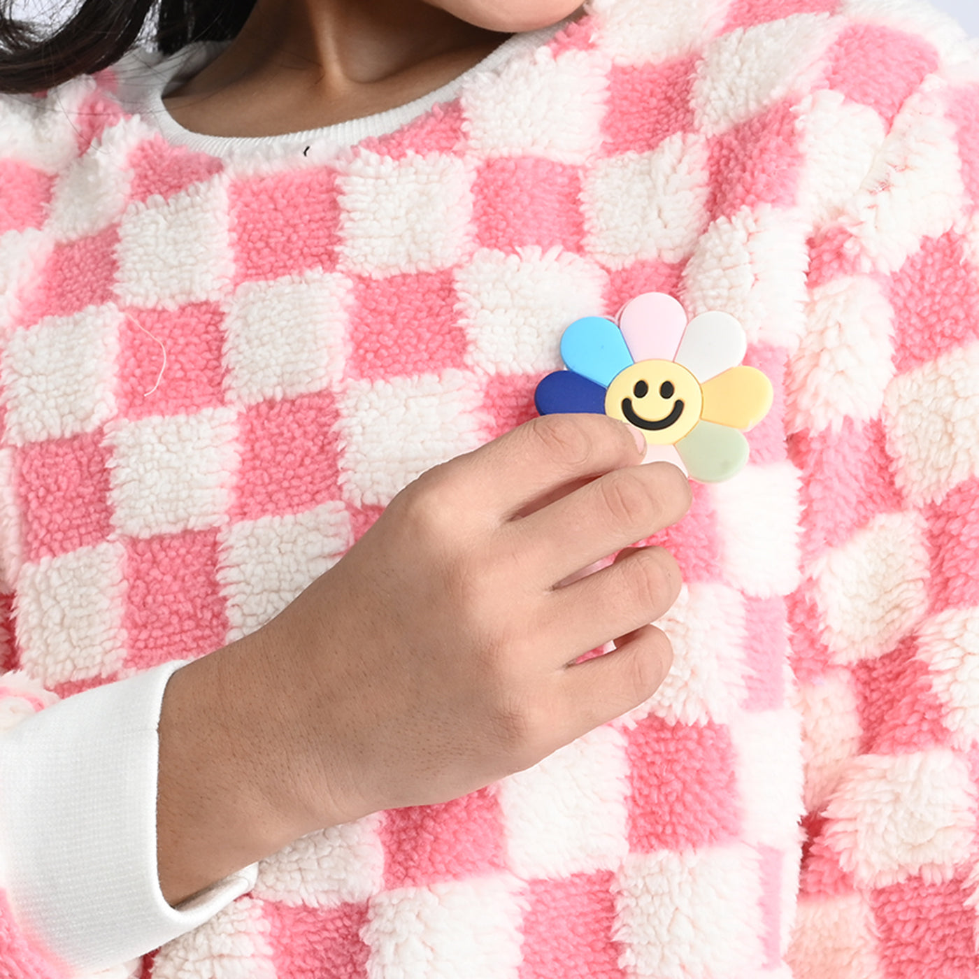 Girls Sherpa SweatShirt Pink Check-Pink