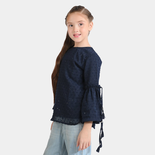 Girls Poly Cotton Casual Top-Blue