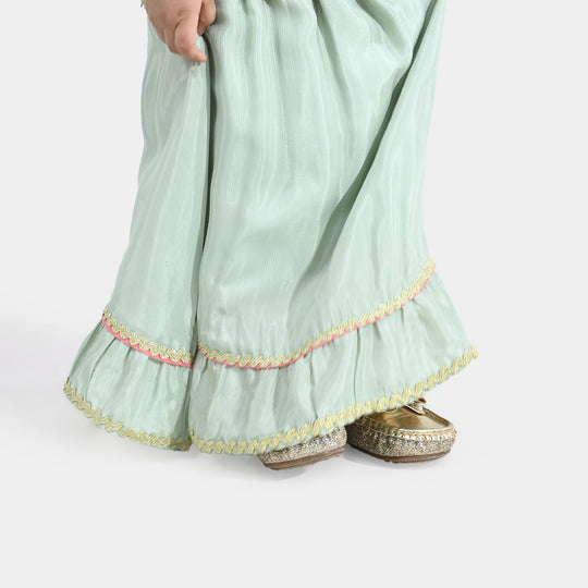 Infant Girls Raw Silk 2-Piece Set (Lace & Frill) - Green