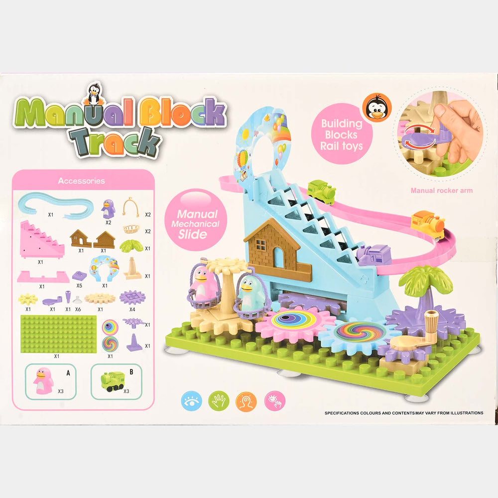 Block Track (Penguin Theme) Interactive Gear & Crank Building Toy