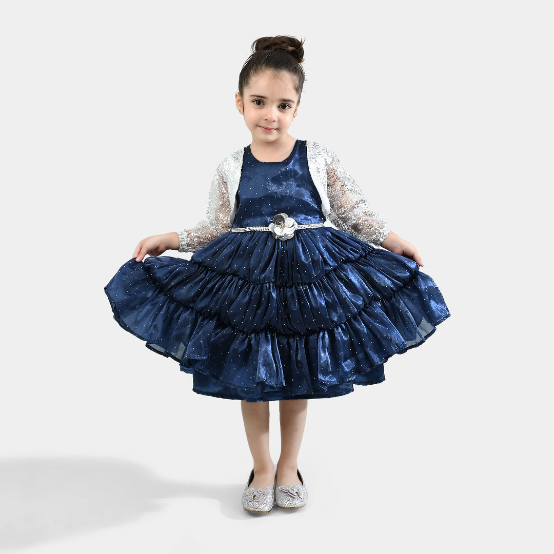 Girls Organza Fancy Frock-Glow-Blue