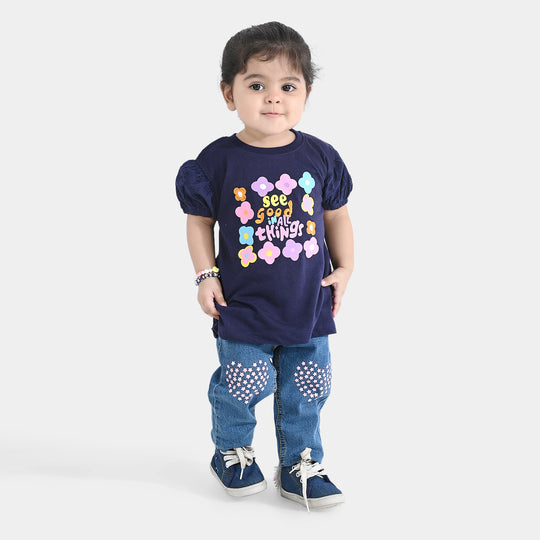 Infant Girls Cotton Jersey T-Shirt See Goods-True Navy