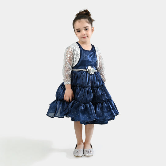 Girls Organza Fancy Frock-Glow-Blue