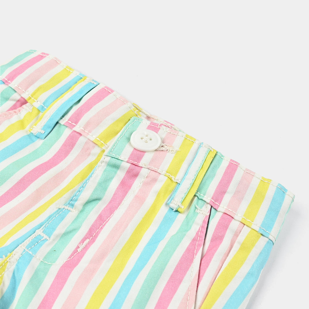 Infant Girls Short Cotton Pastel Stripes-Multi