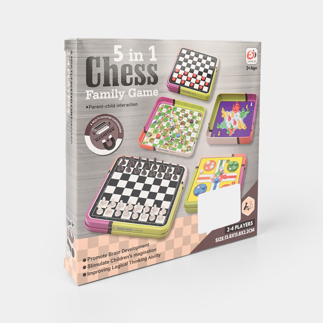 5 In 1 Board Game Chess Checkers Ludo Family Game