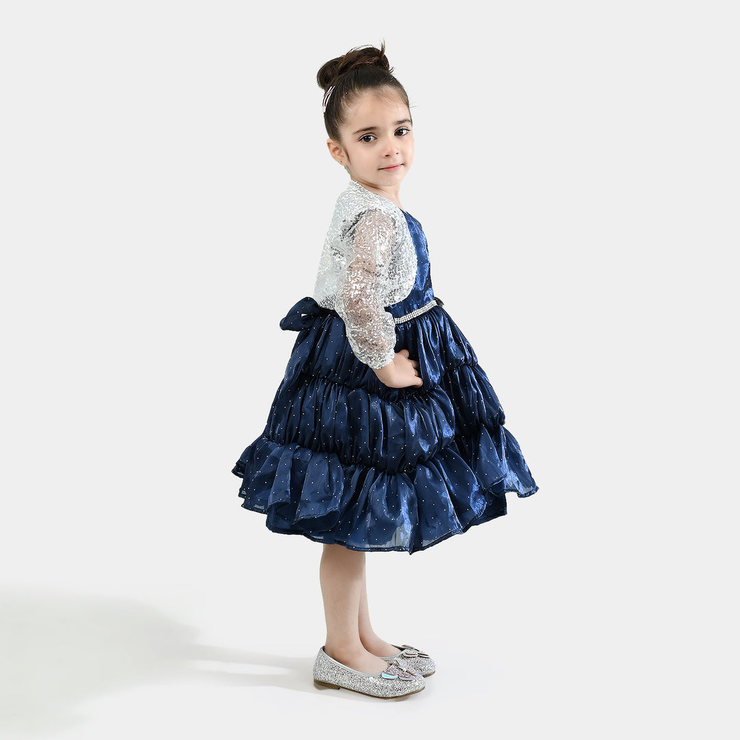 Girls Organza Fancy Frock-Glow-Blue