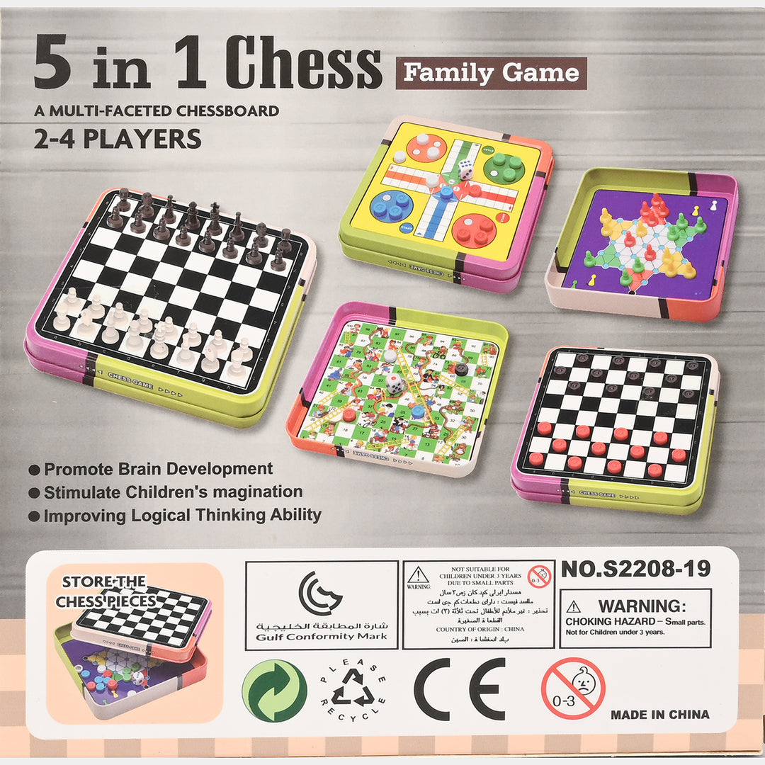 5 In 1 Board Game Chess Checkers Ludo Family Game