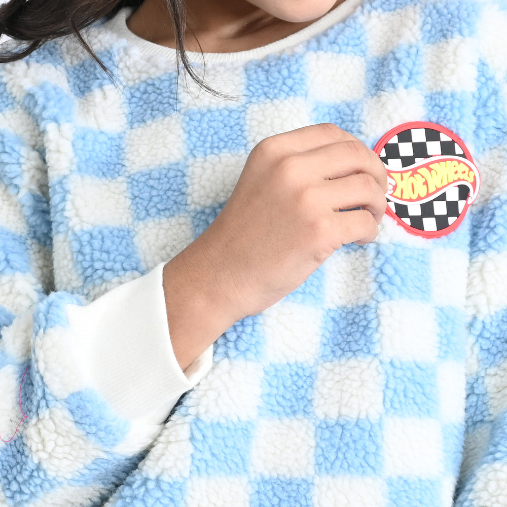 Girls Sherpa SweatShirt Blue check-White