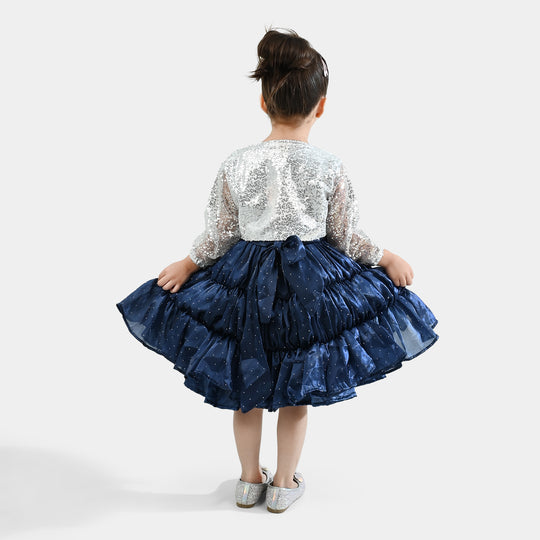 Girls Organza Fancy Frock-Glow-Blue