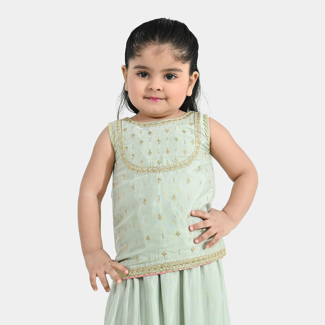 Infant Girls Raw Silk 2-Piece Set (Lace & Frill) - Green