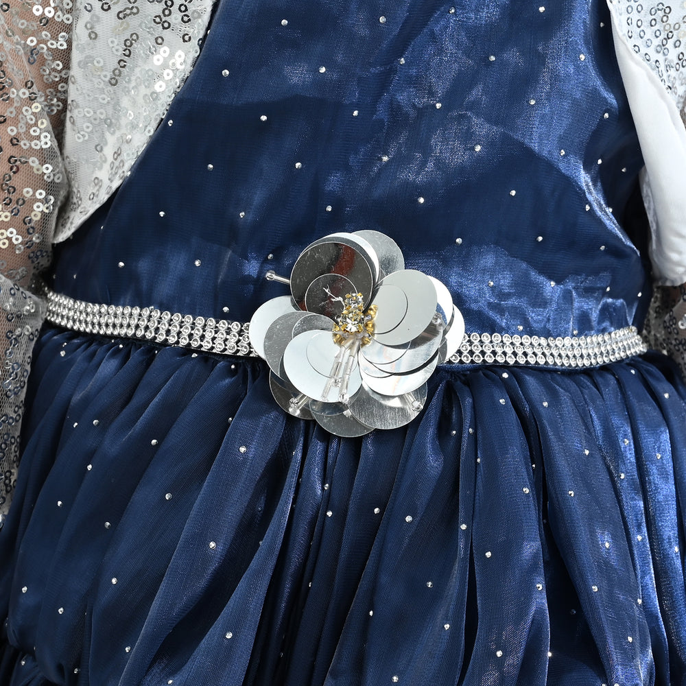 Girls Organza Fancy Frock-Glow-Blue