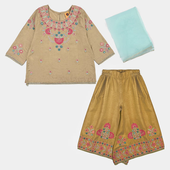 Girls Raw Silk 3Piece Yaad-BEIGE