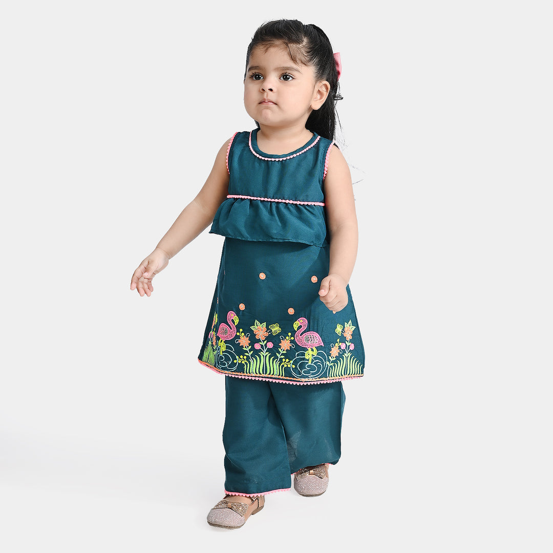 Infant Girls Poly Cambric Emb 2 Pcs Little Tropical-Teal.Blue