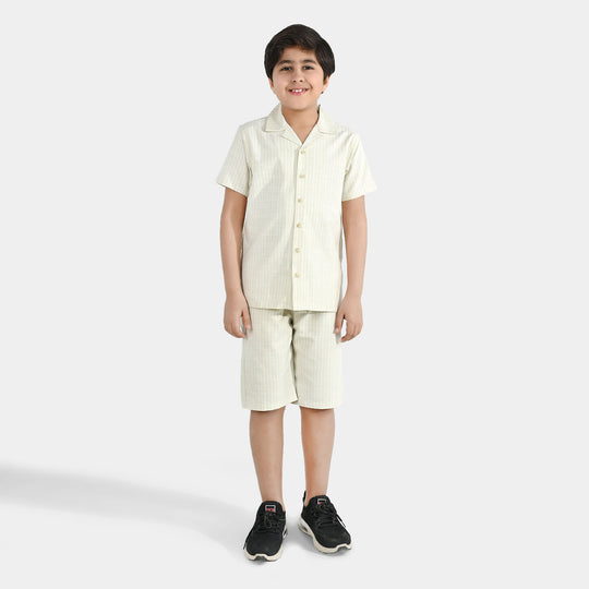 Boys Yarn Dyed Woven Suit – Beige White