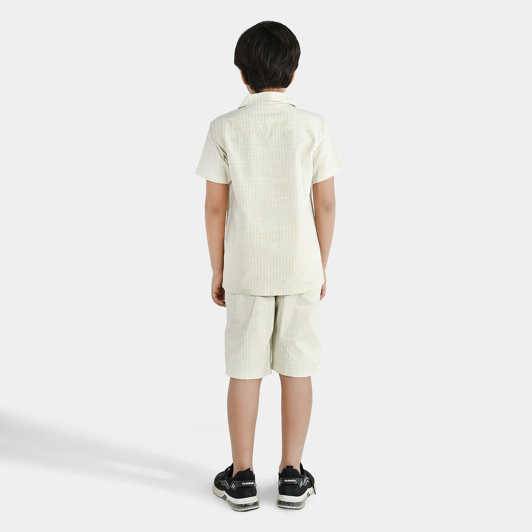 Boys Yarn Dyed Woven Suit – Beige White