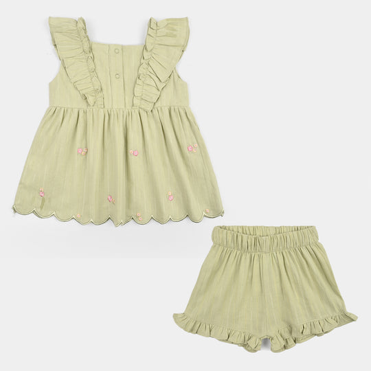 Infant Girls Cotton 2Pc Suit-Flowery-Light.Green