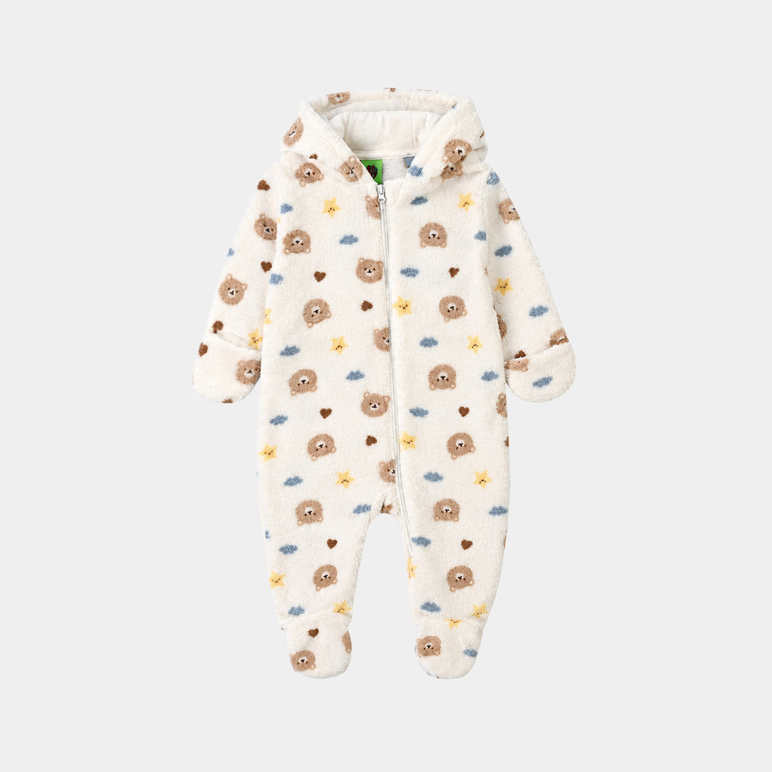 Infant Boys Sherpa Romper Teddy-White