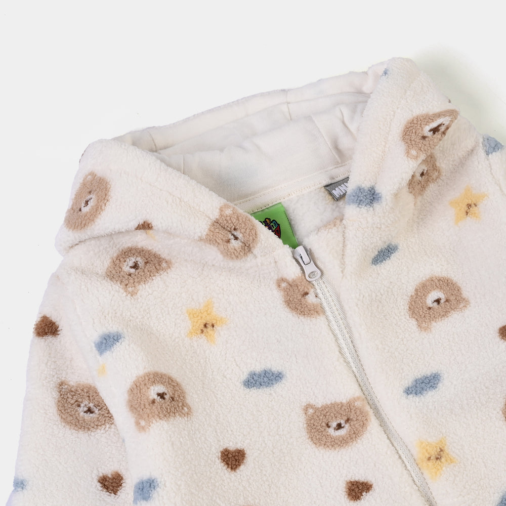 Infant Boys Sherpa Romper Teddy-White