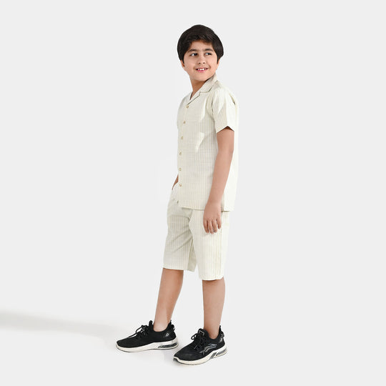 Boys Yarn Dyed Woven Suit – Beige White