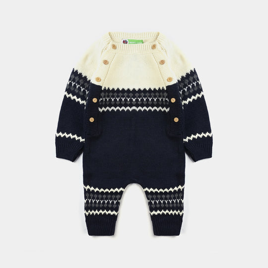 Infant Boys Sweater Knit Romper W/Cap Amulet-Navy-Off White