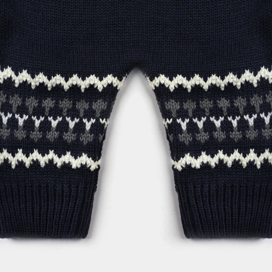 Infant Boys Sweater Knit Romper W/Cap Amulet-Navy-Off White