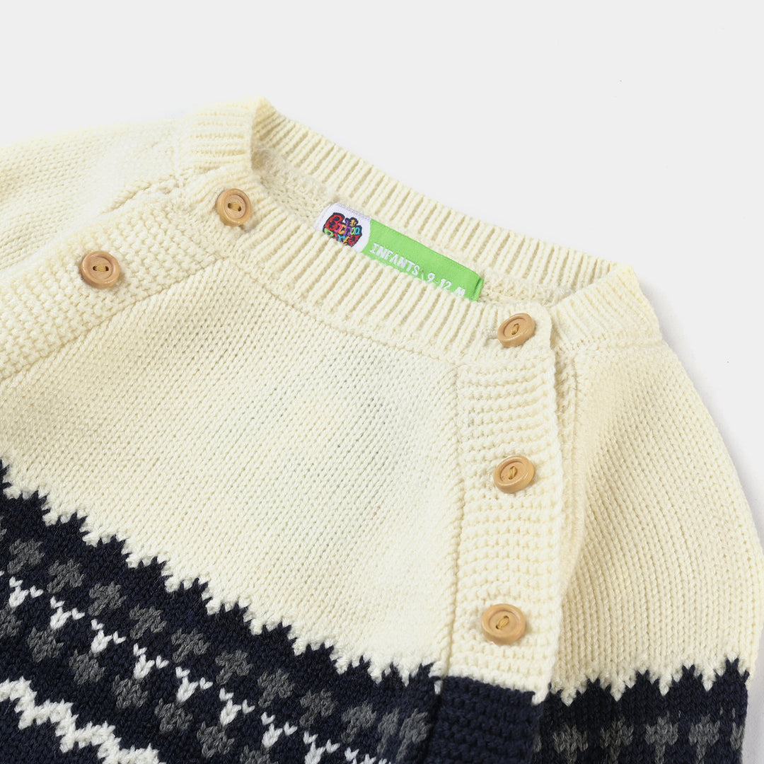 Infant Boys Sweater Knit Romper W/Cap Amulet-Navy-Off White