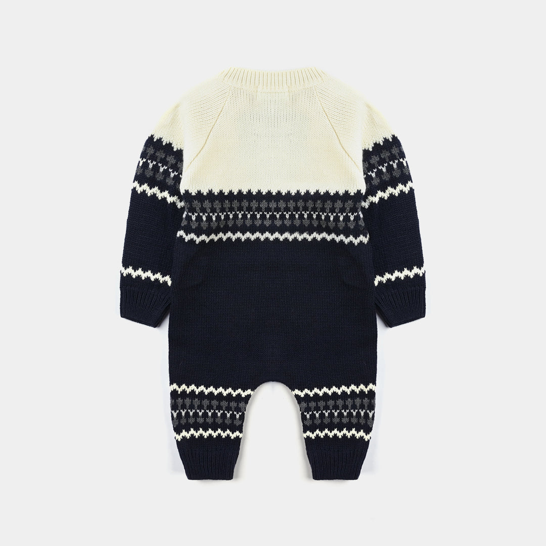 Infant Boys Sweater Knit Romper W/Cap Amulet-Navy-Off White
