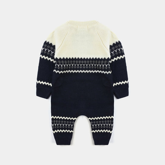 Infant Boys Sweater Knit Romper W/Cap Amulet-Navy-Off White