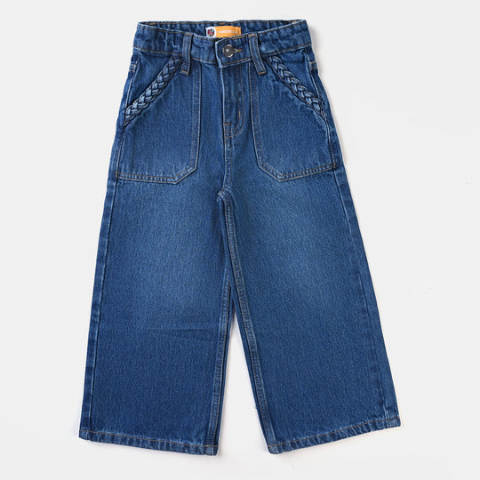 Girls Denim Stretch Culotte Braided -Mid Blue