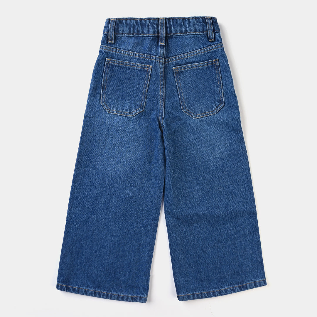 Girls Denim Stretch Culotte Braided -Mid Blue