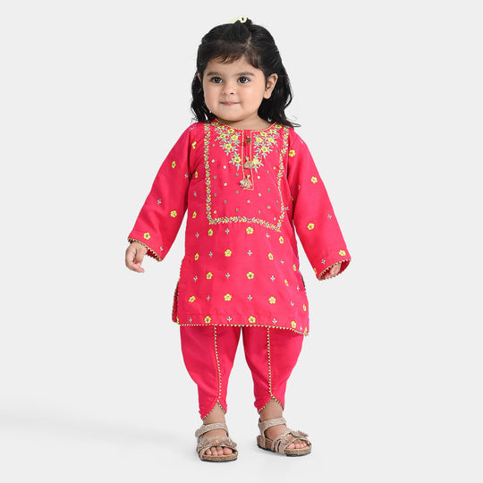 Infant Girls Raw Silk 2 Pcs Suit Little Diva-Pink