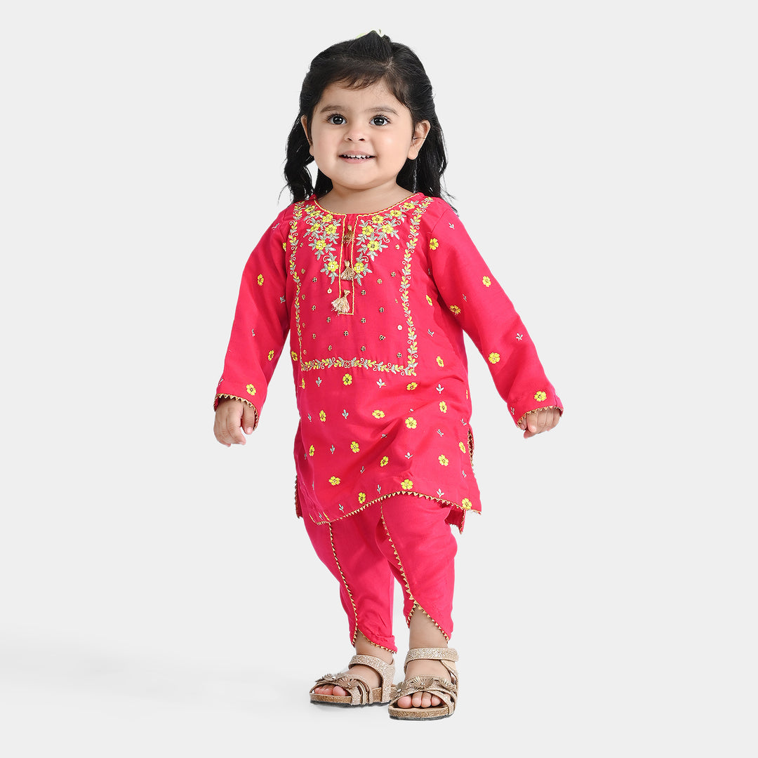 Infant Girls Raw Silk 2 Pcs Suit Little Diva-Pink