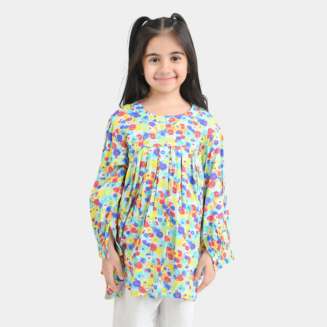 Girls Cotton Viscose Casual Top Color Full Pleated-Multi