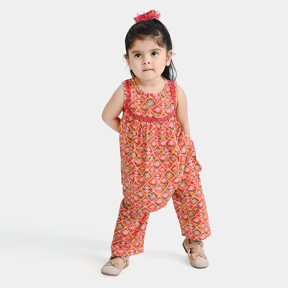 Infant Girls Cotton Poplin Printed 2 Pcs Surkh Phool-Multi