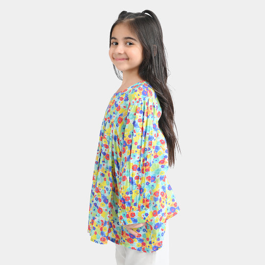 Girls Cotton Viscose Casual Top Color Full Pleated-Multi