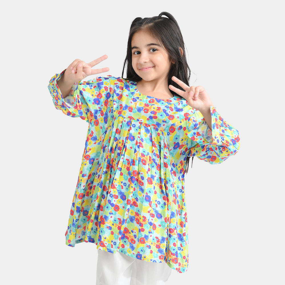 Girls Cotton Viscose Casual Top Color Full Pleated-Multi