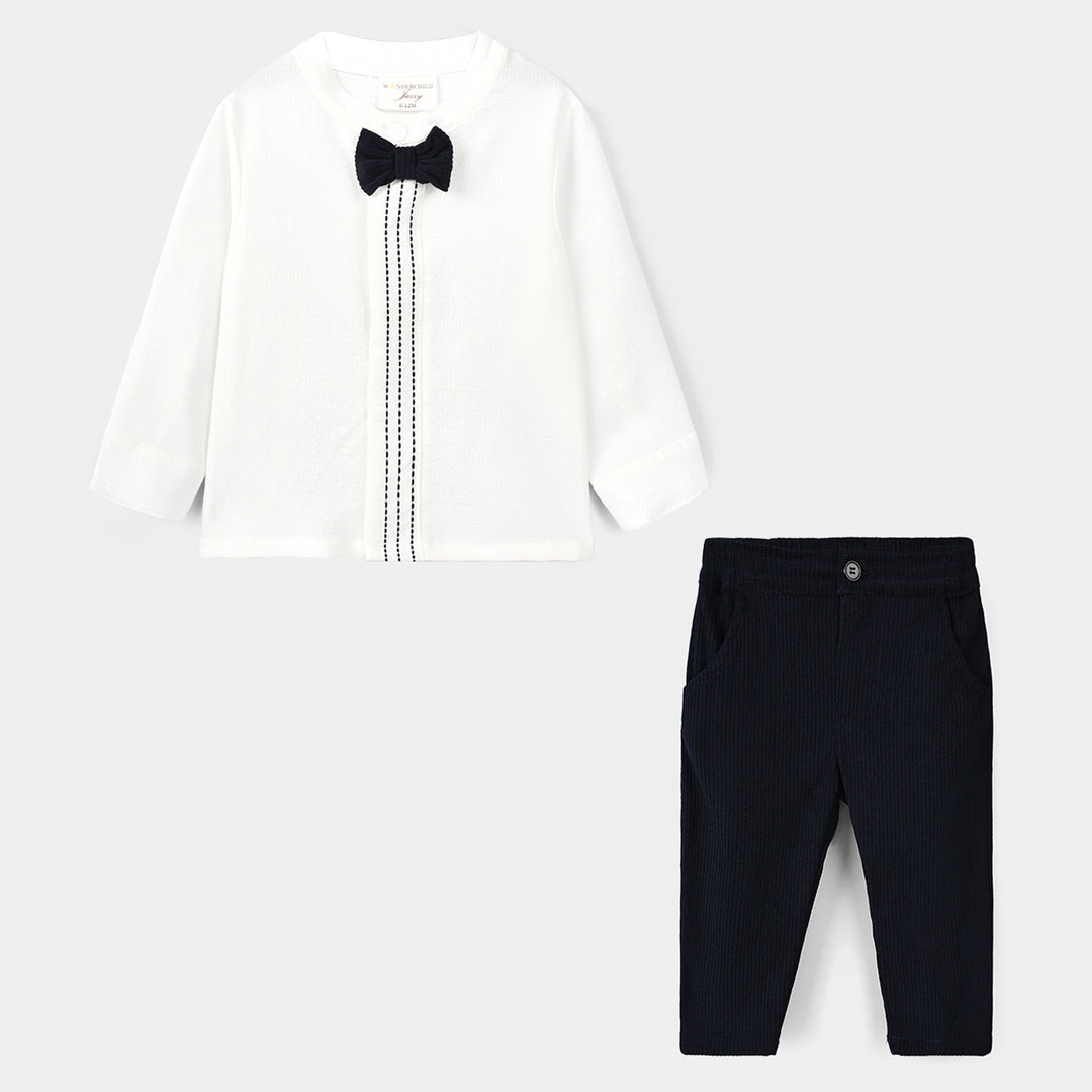 Infant Boys Cotton Interlock Woven Suit 320 - 033- White.Navy