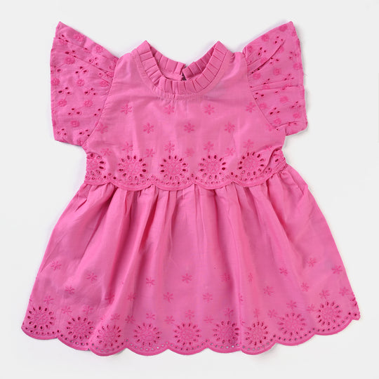 Infant Girls Chicken Kari Chicken Casual Frock-Pink