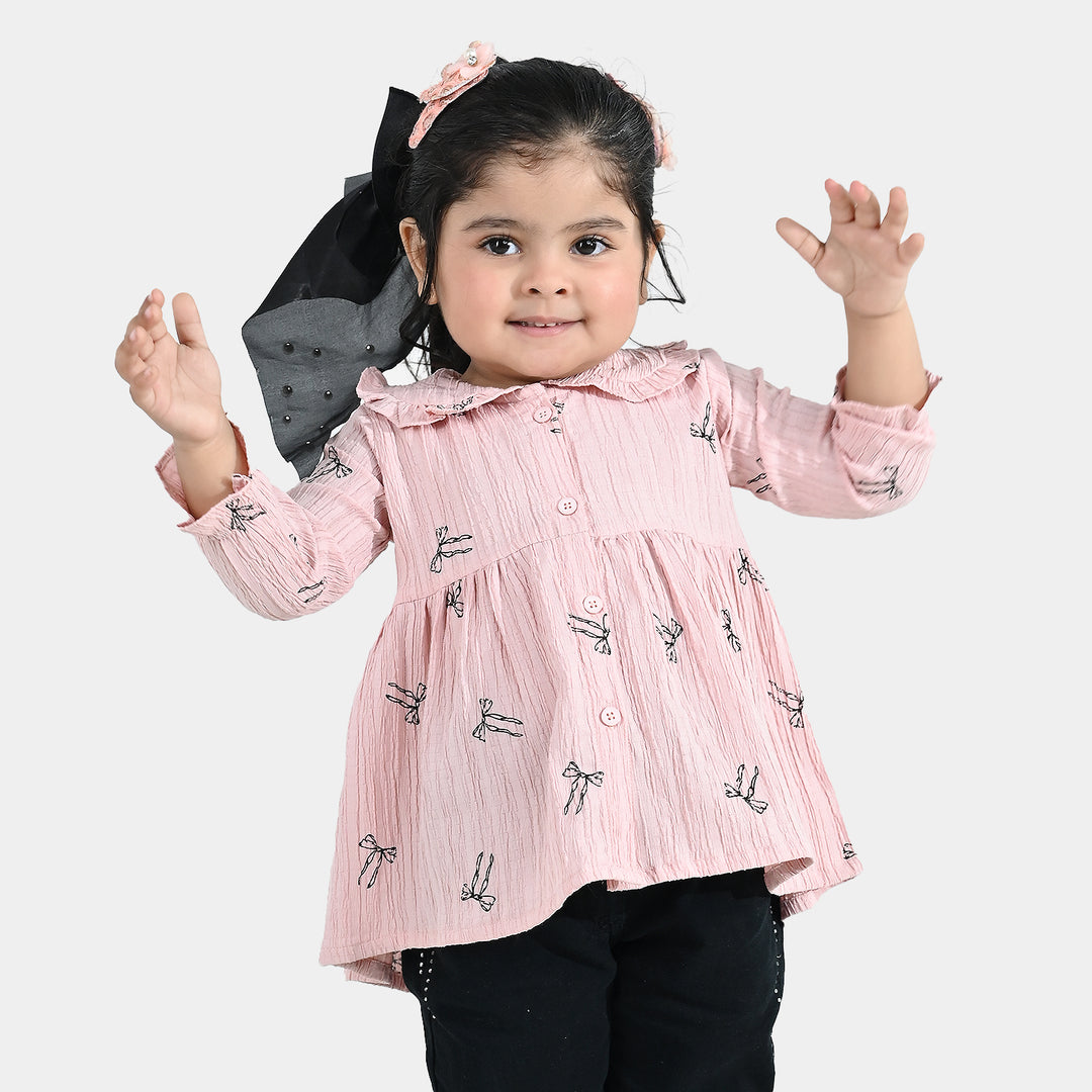 Infant Girls Cotton Casual Top (Bow) - Light Pink