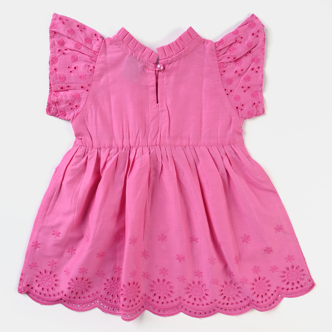 Infant Girls Chicken Kari Chicken Casual Frock-Pink