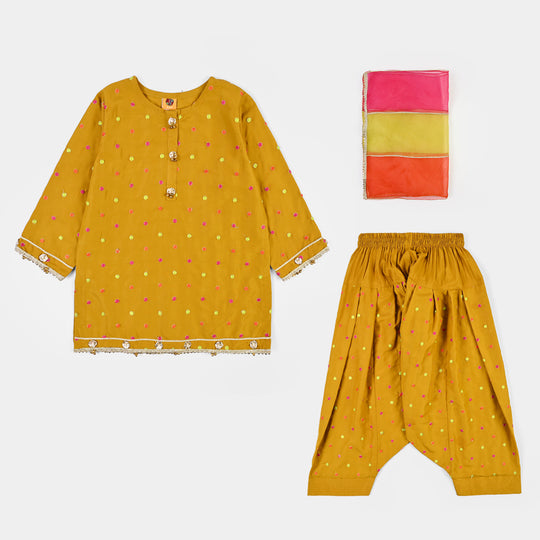 Girls Raw Silk 3Pcs Desi Diva-Lt.Mustard