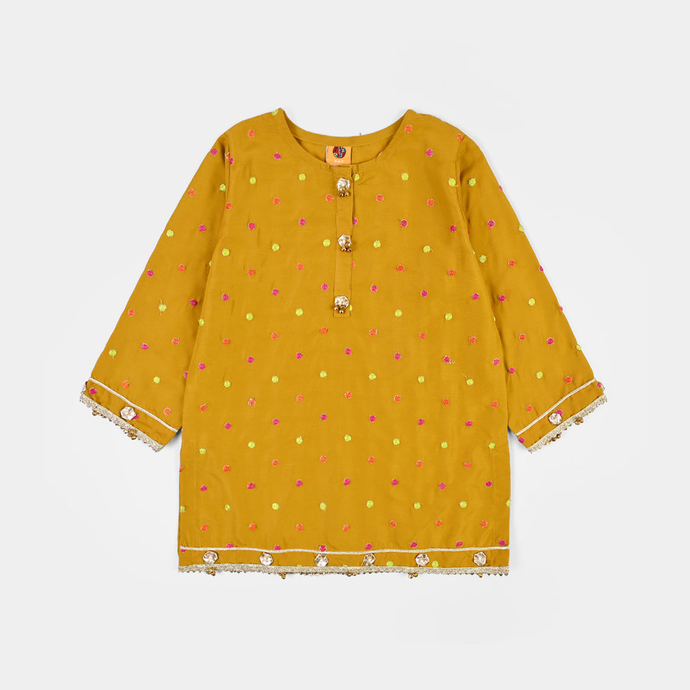 Girls Raw Silk 3Pcs Desi Diva-Lt.Mustard
