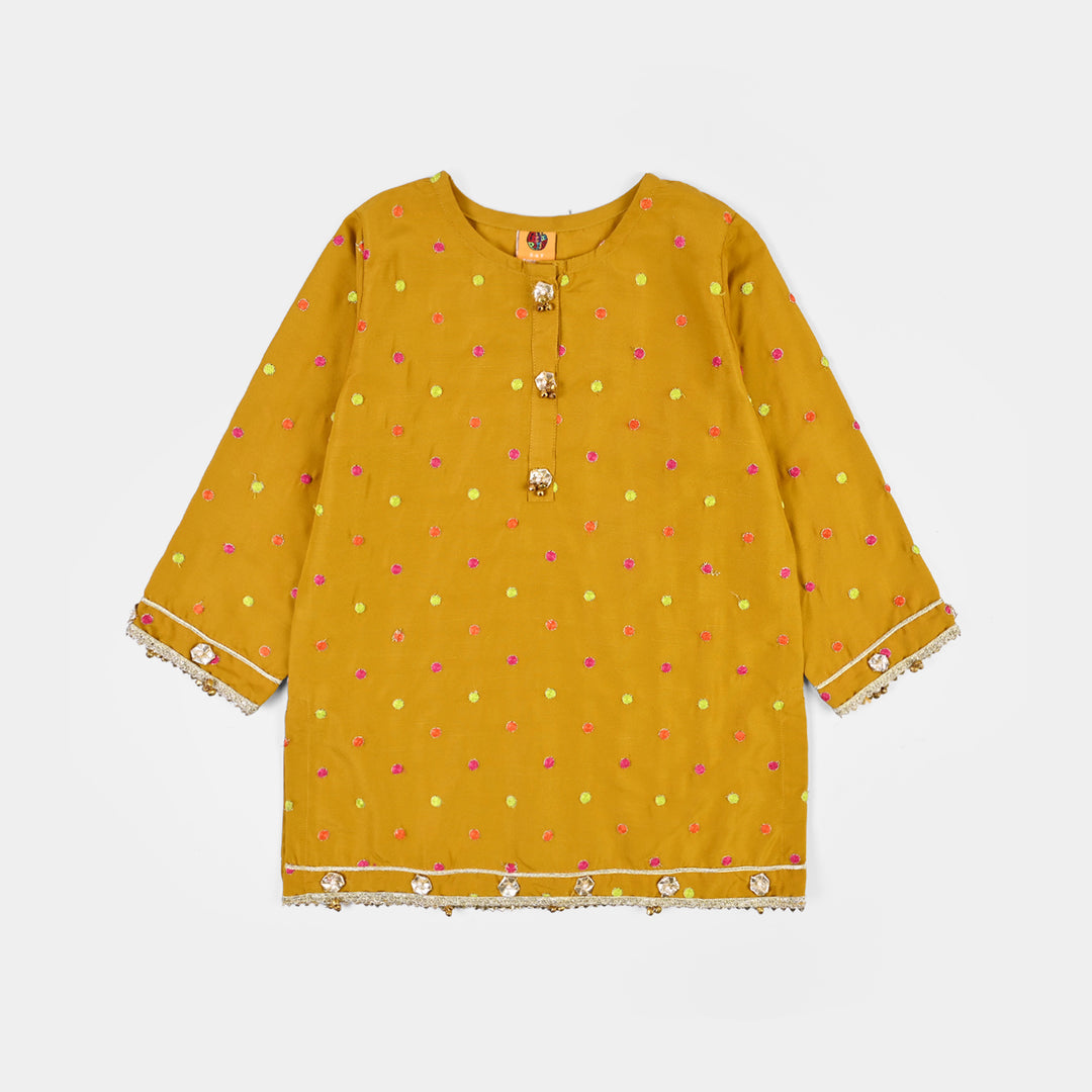 Girls Raw Silk 3Pcs Desi Diva-Lt.Mustard