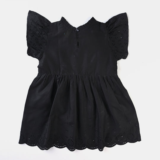 Girls Chicken Kari Chicken Casual Frock-BLACK